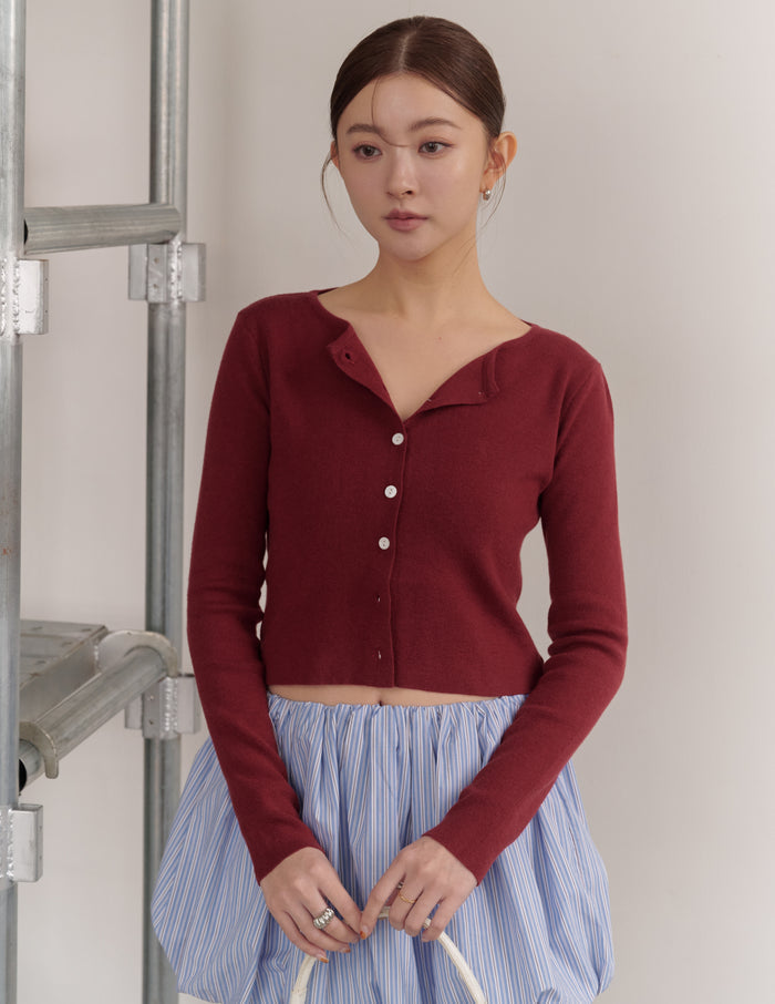Avery Knit Crop Cardigan in Burgundy