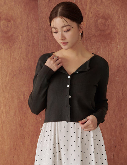 Avery Knit Crop Cardigan in Charcoal