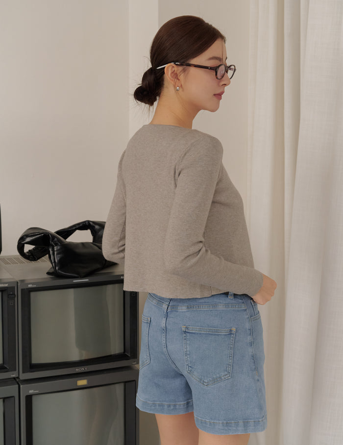Avery Knit Crop Cardigan in Grey