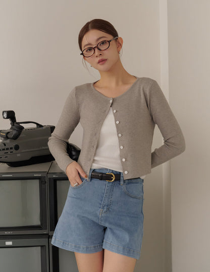 Avery Knit Crop Cardigan in Grey