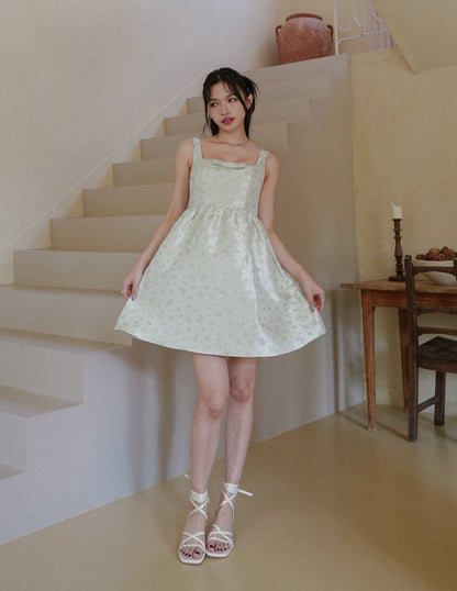 Barbara Bow Jacquard Dress in Pistachio