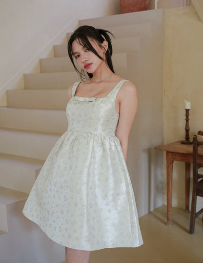Barbara Bow Jacquard Dress in Pistachio