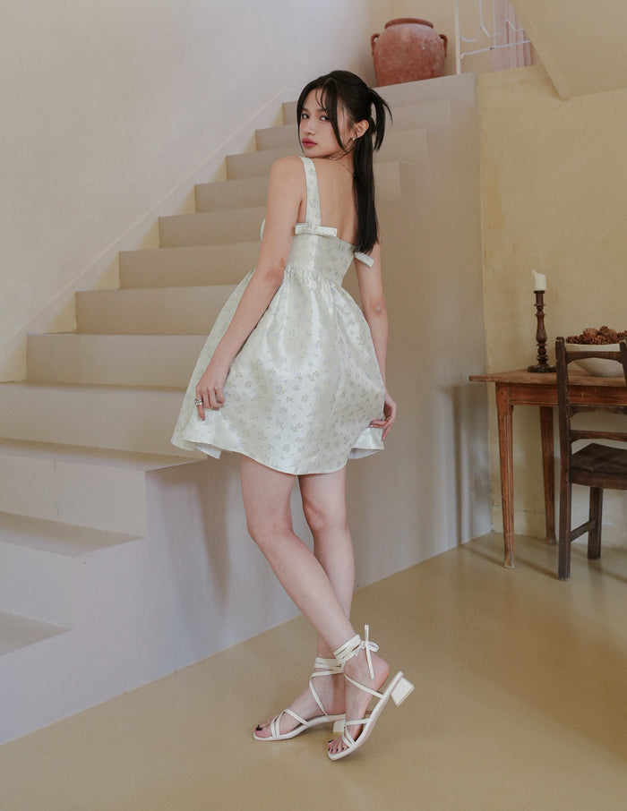 Barbara Bow Jacquard Dress in Pistachio