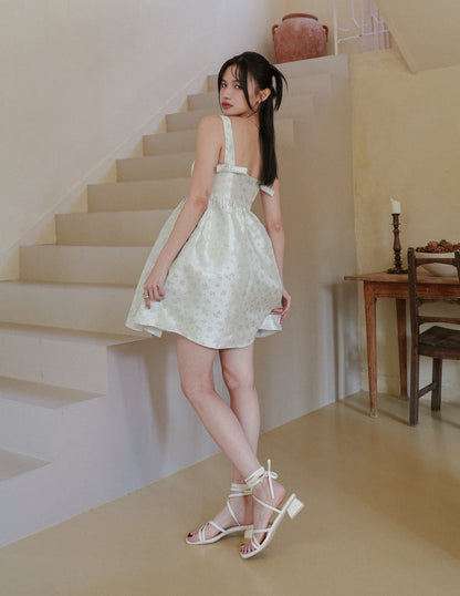 Barbara Bow Jacquard Dress in Pistachio