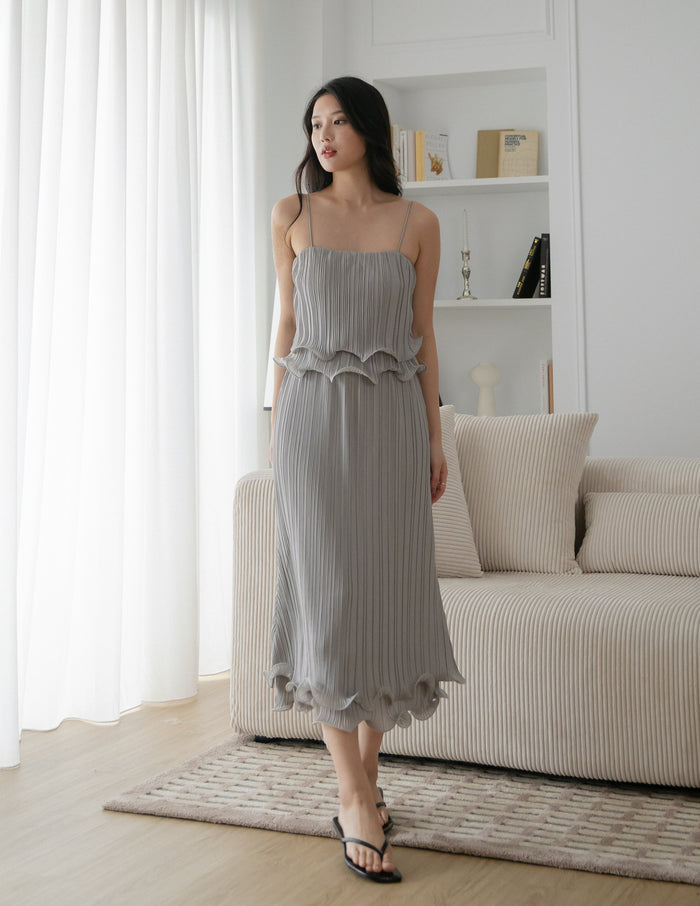 Brena Pleated Midi Skirt in Grey