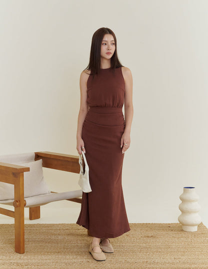 Cameron Ruched Dress in Brown