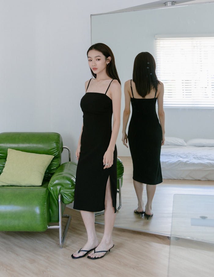 Carol Padded Midi Dress in Black