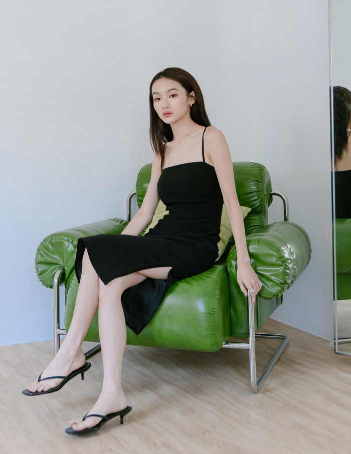 Carol Padded Midi Dress in Black