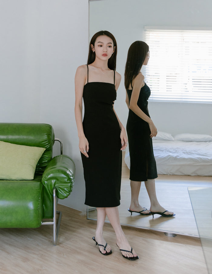 Carol Padded Midi Dress in Black