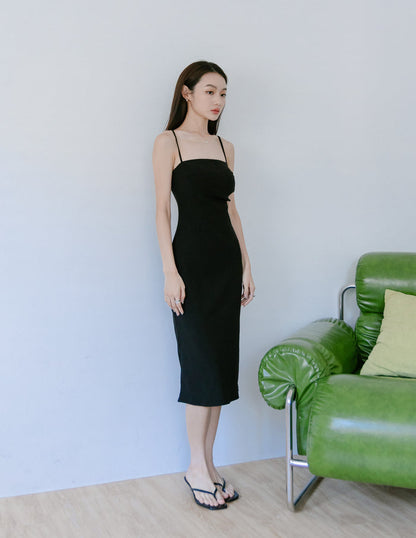 Carol Padded Midi Dress in Black