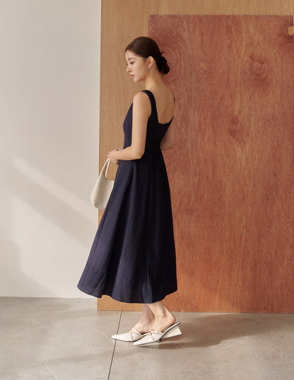 Carrie Panel Midi Dress in Navy