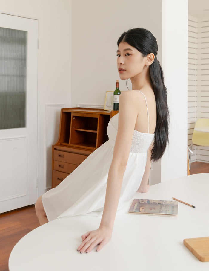 Christelle Padded Babydoll Dress in White