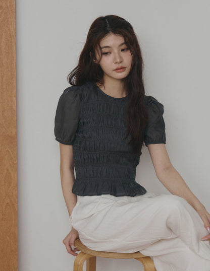 Cloe Shirred Puff Sleeve Top in Midnight