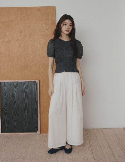 Cloe Shirred Puff Sleeve Top in Midnight
