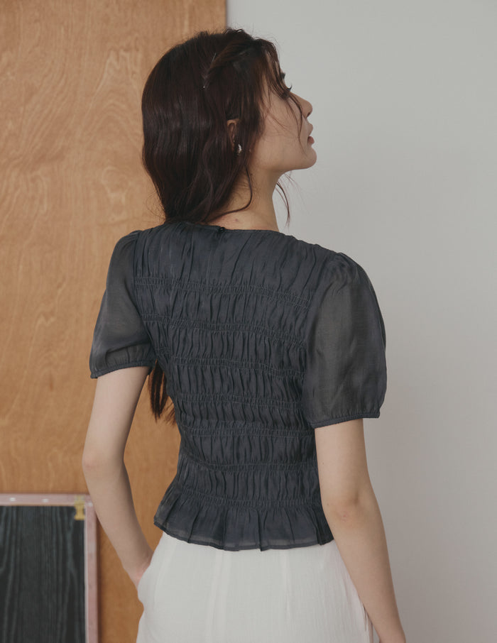 Cloe Shirred Puff Sleeve Top in Midnight