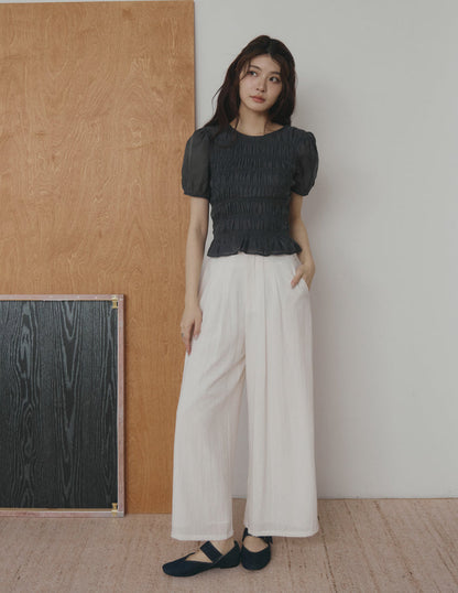 Cloe Shirred Puff Sleeve Top in Midnight