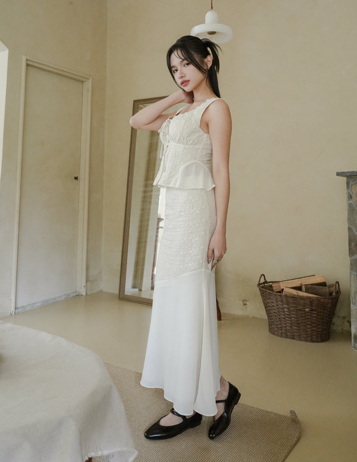 Dakota Mesh Midi Skirt in Eyelet