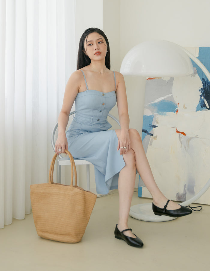 Delvina Padded Denim Dress in Light Wash
