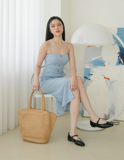Delvina Padded Denim Dress in Light Wash