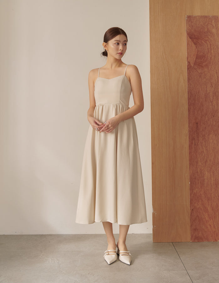 Devina Padded Midi Dress in Beige