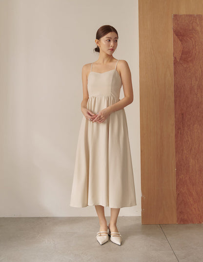 Devina Padded Midi Dress in Beige