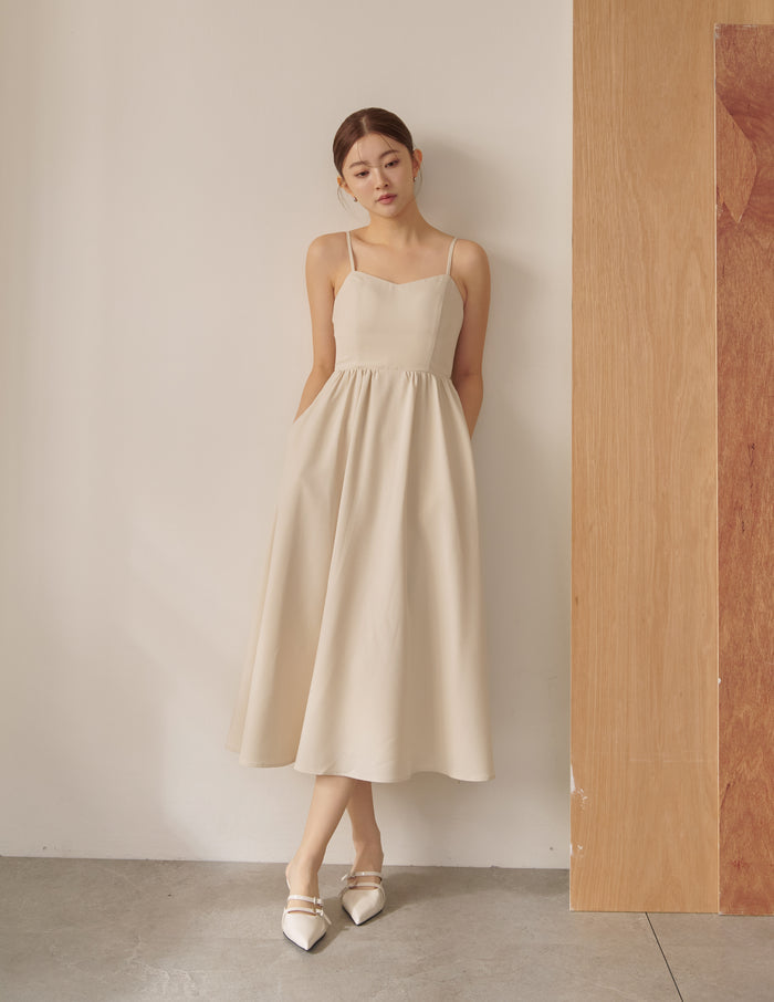 Devina Padded Midi Dress in Beige