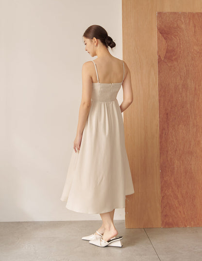 Devina Padded Midi Dress in Beige