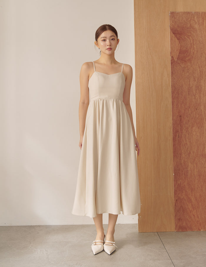 Devina Padded Midi Dress in Beige