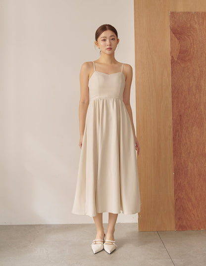 Devina Padded Midi Dress in Beige