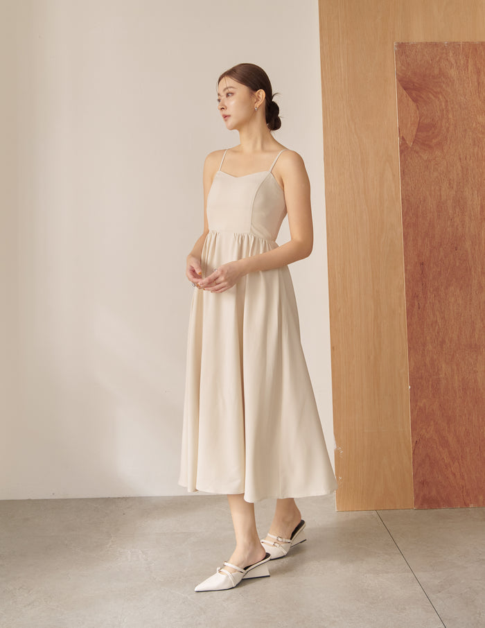 Devina Padded Midi Dress in Beige