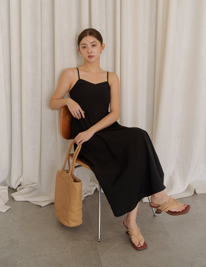 Devina Padded Midi Dress in Black