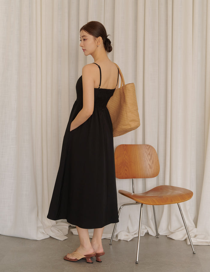 Devina Padded Midi Dress in Black