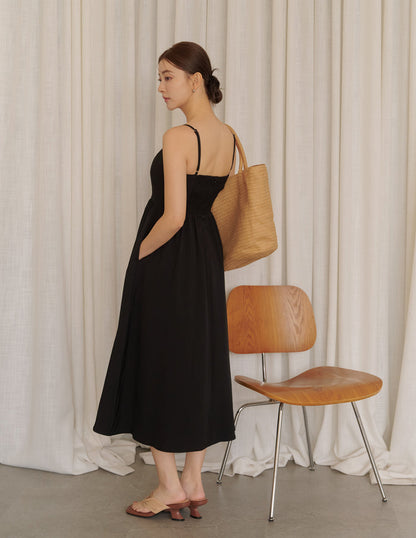 Devina Padded Midi Dress in Black