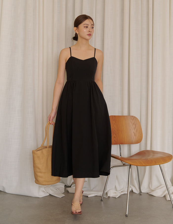 Devina Padded Midi Dress in Black