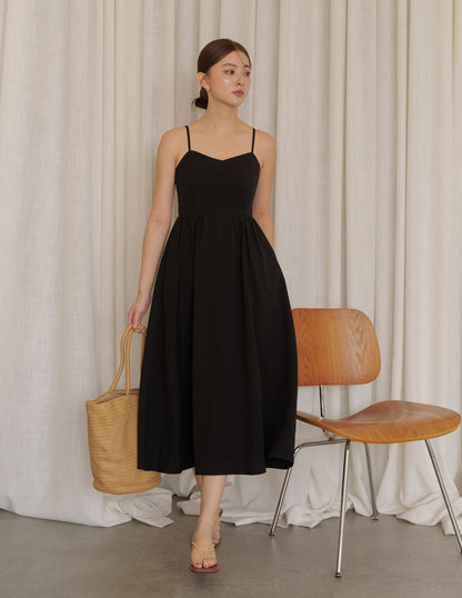 Devina Padded Midi Dress in Black