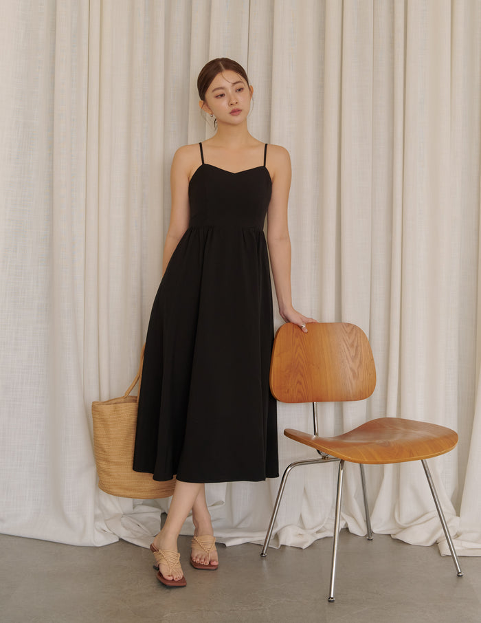 Devina Padded Midi Dress in Black