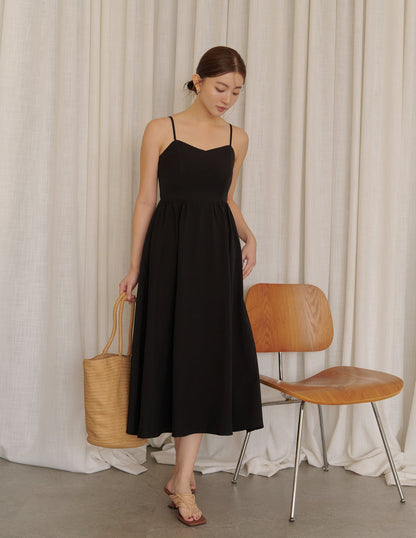 Devina Padded Midi Dress in Black