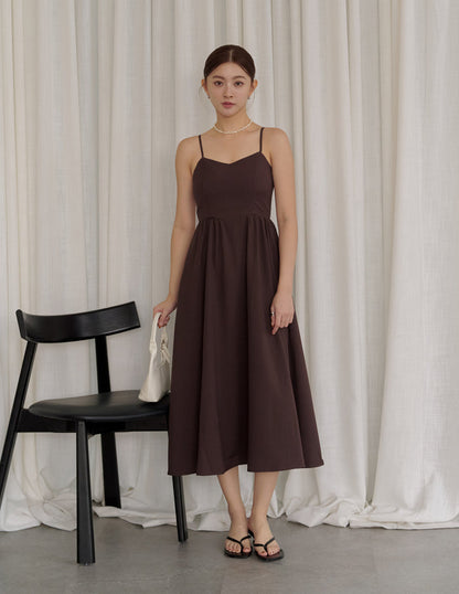 Devina Padded Midi Dress in Brown