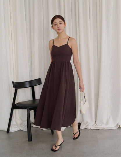 Devina Padded Midi Dress in Brown