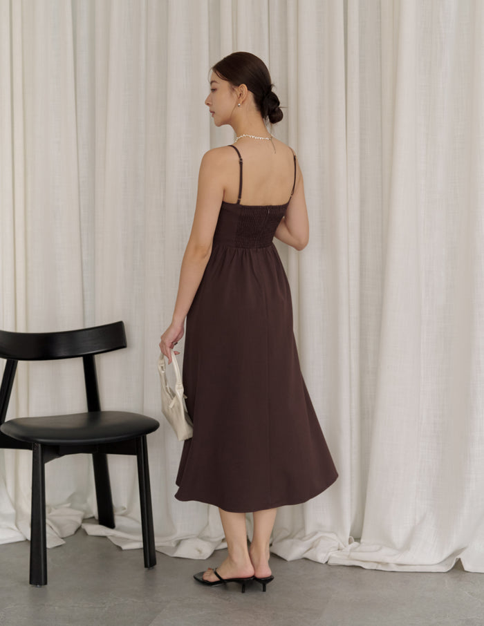 Devina Padded Midi Dress in Brown
