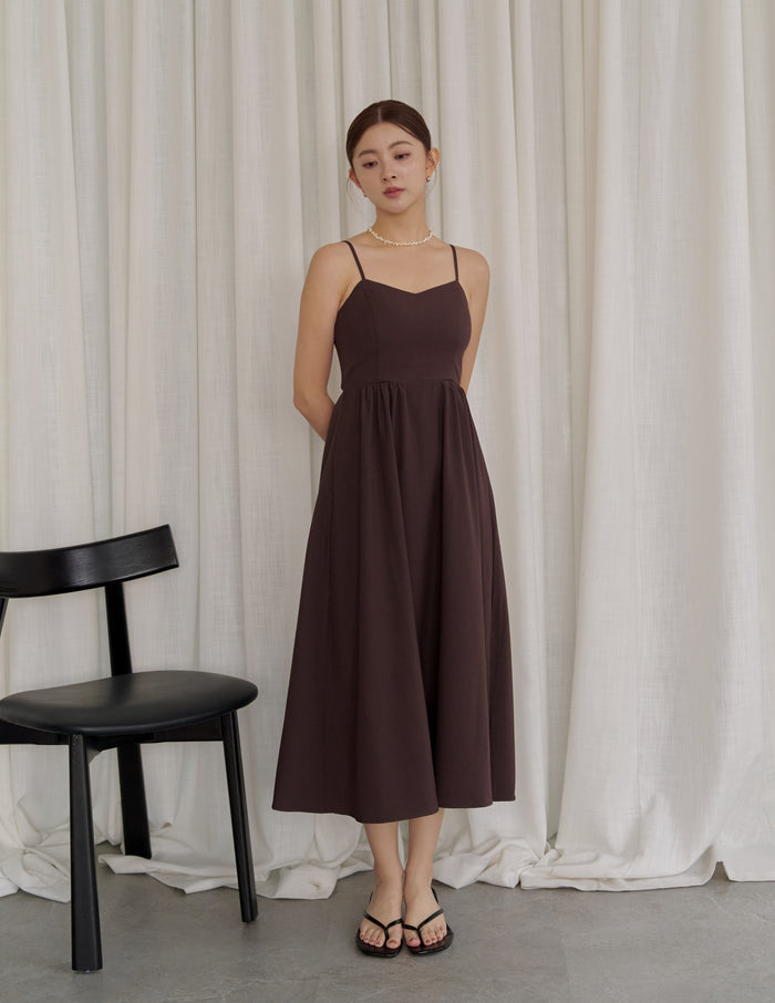 Devina Padded Midi Dress in Brown