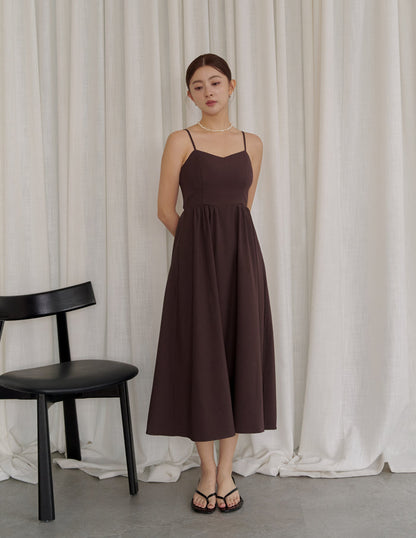 Devina Padded Midi Dress in Brown