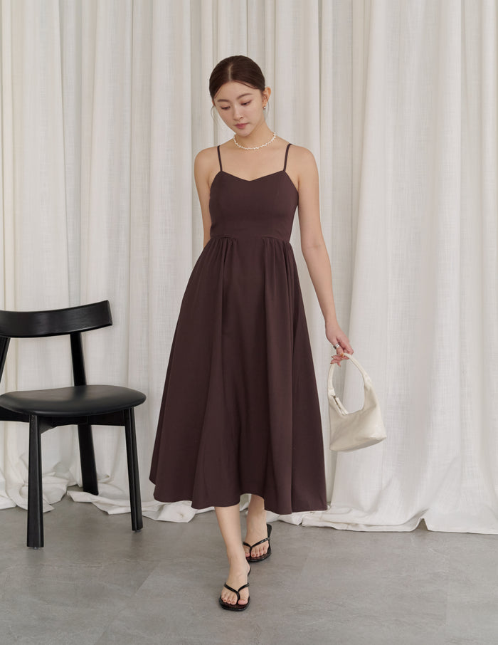 Devina Padded Midi Dress in Brown