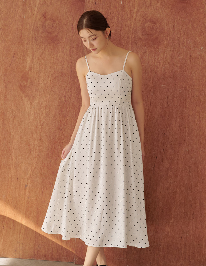 Devina Padded Midi Dress in Polka Dot