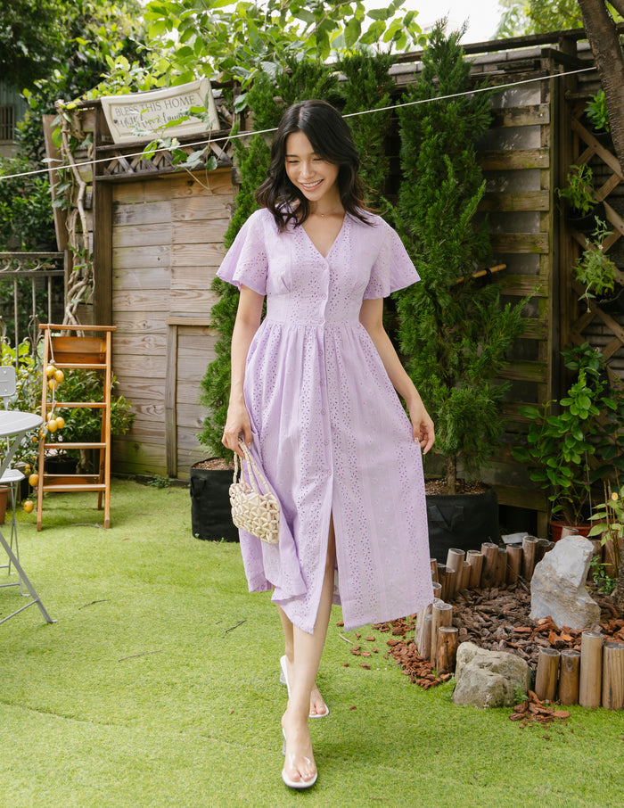 Dionne Eyelet Midi Dress in Lilac