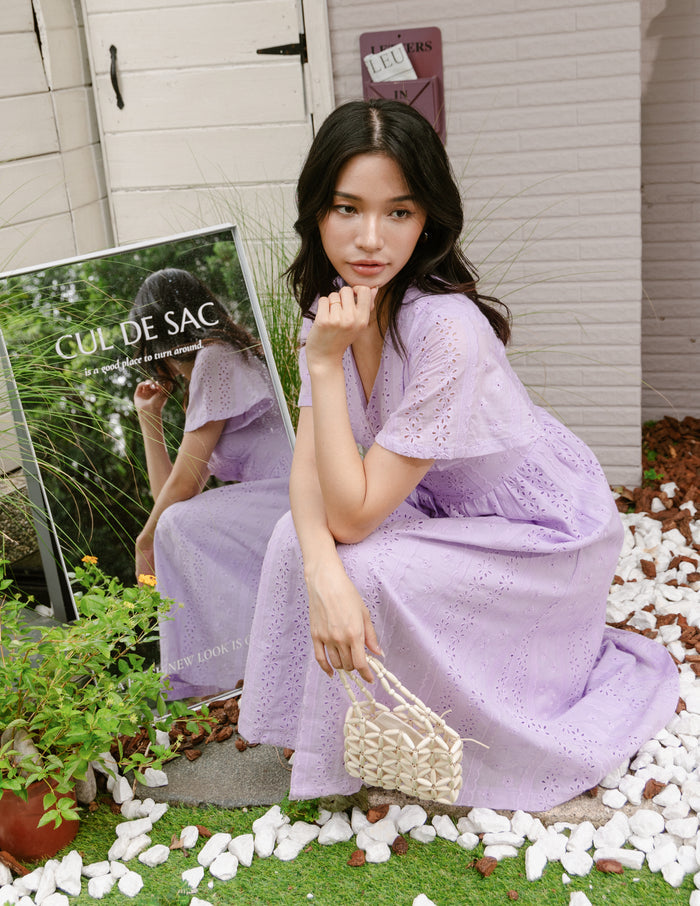 Dionne Eyelet Midi Dress in Lilac