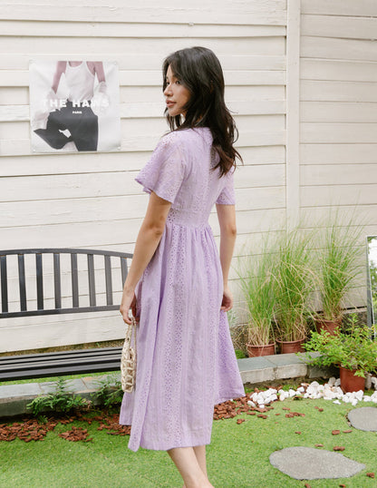 Dionne Eyelet Midi Dress in Lilac