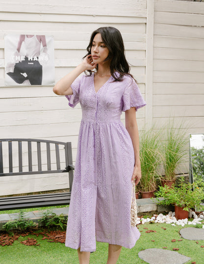 Dionne Eyelet Midi Dress in Lilac