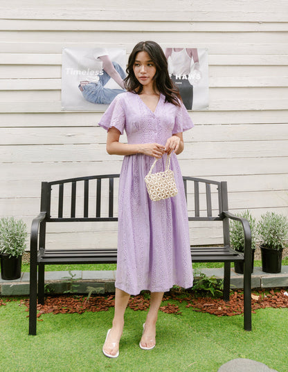 Dionne Eyelet Midi Dress in Lilac