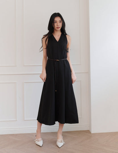 Eden Belted Maxi Dress in Black